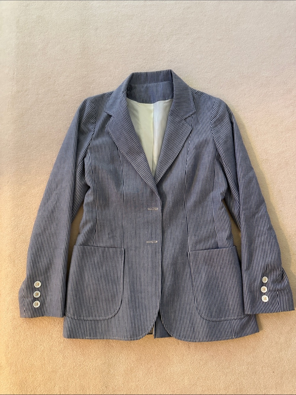 Striped Navy Blazer Jacket - Women's Tailored Coat